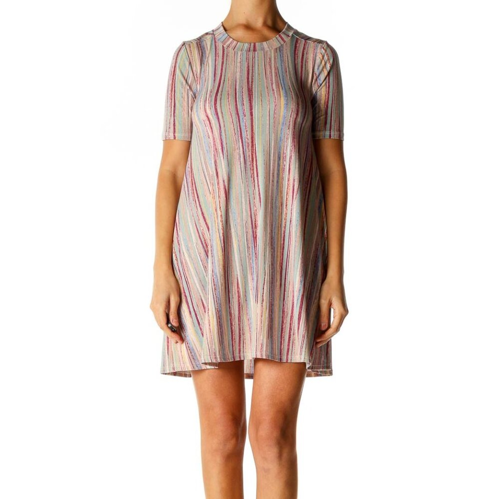 Beige Striped Casual A-Line Dress - Picture 1 of 2